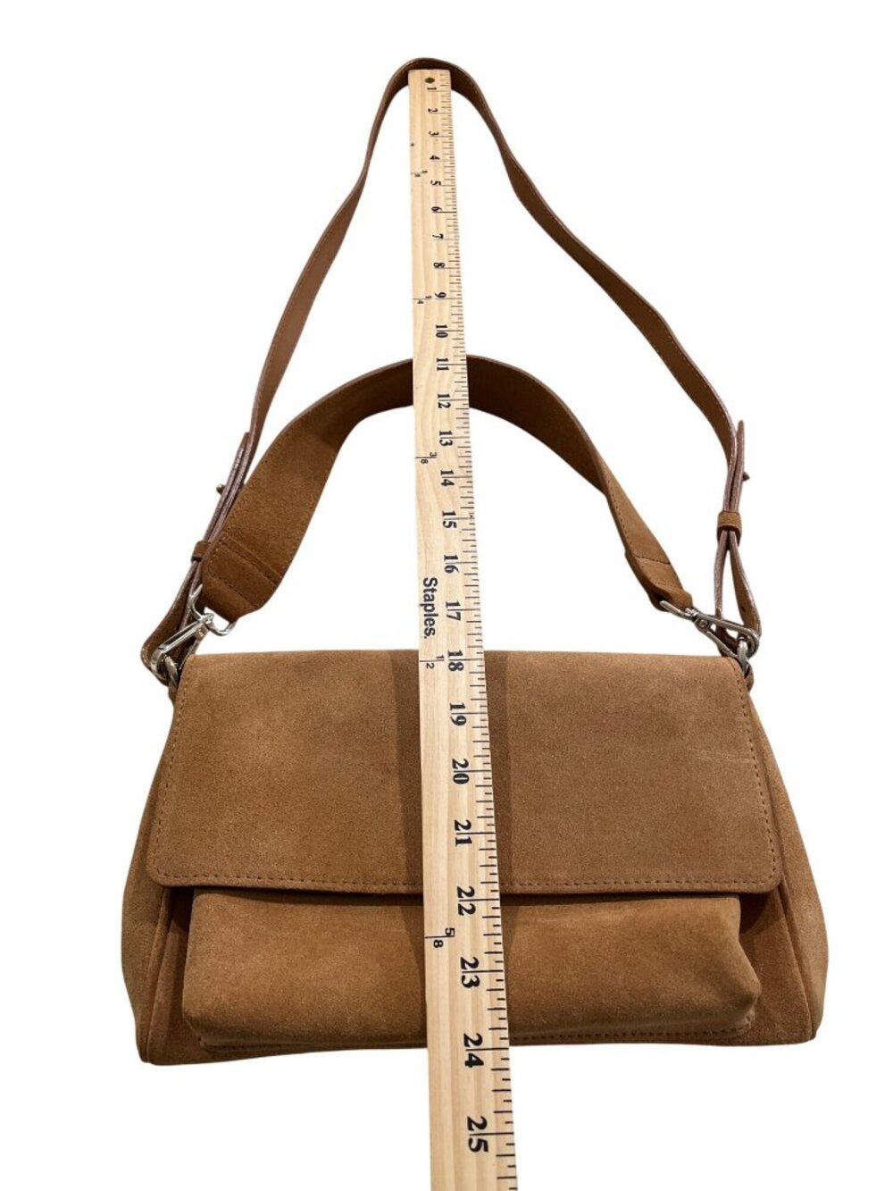 Anthropologie & Other Stories Folded Suede Shoulder Bag Clutch Tan Boho Leather - Picture 8 of 8